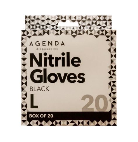 Agenda Disposables Nitrile Gloves Black Large (20)